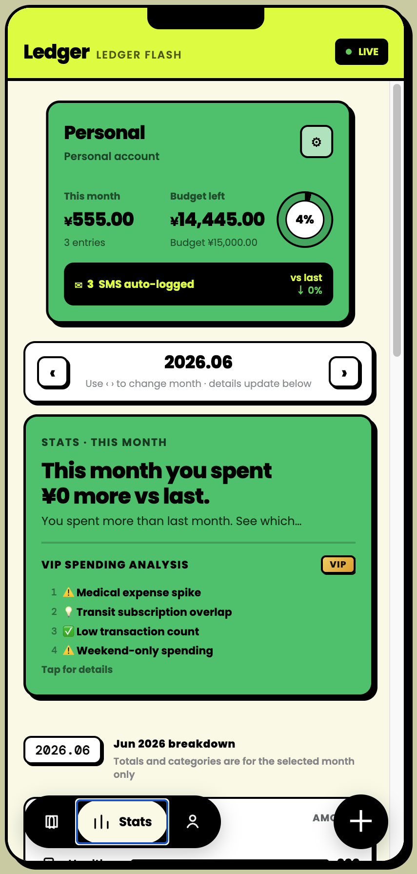 Ledger Flash Stats screen